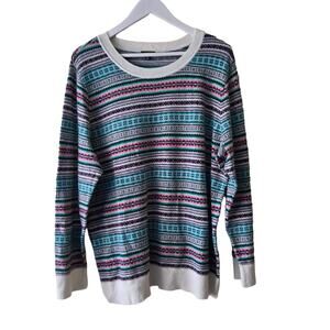 Talbots Women Pink, Gray, Green & Beige Fair Isle Crewneck L/S Sweater -Size 2X
